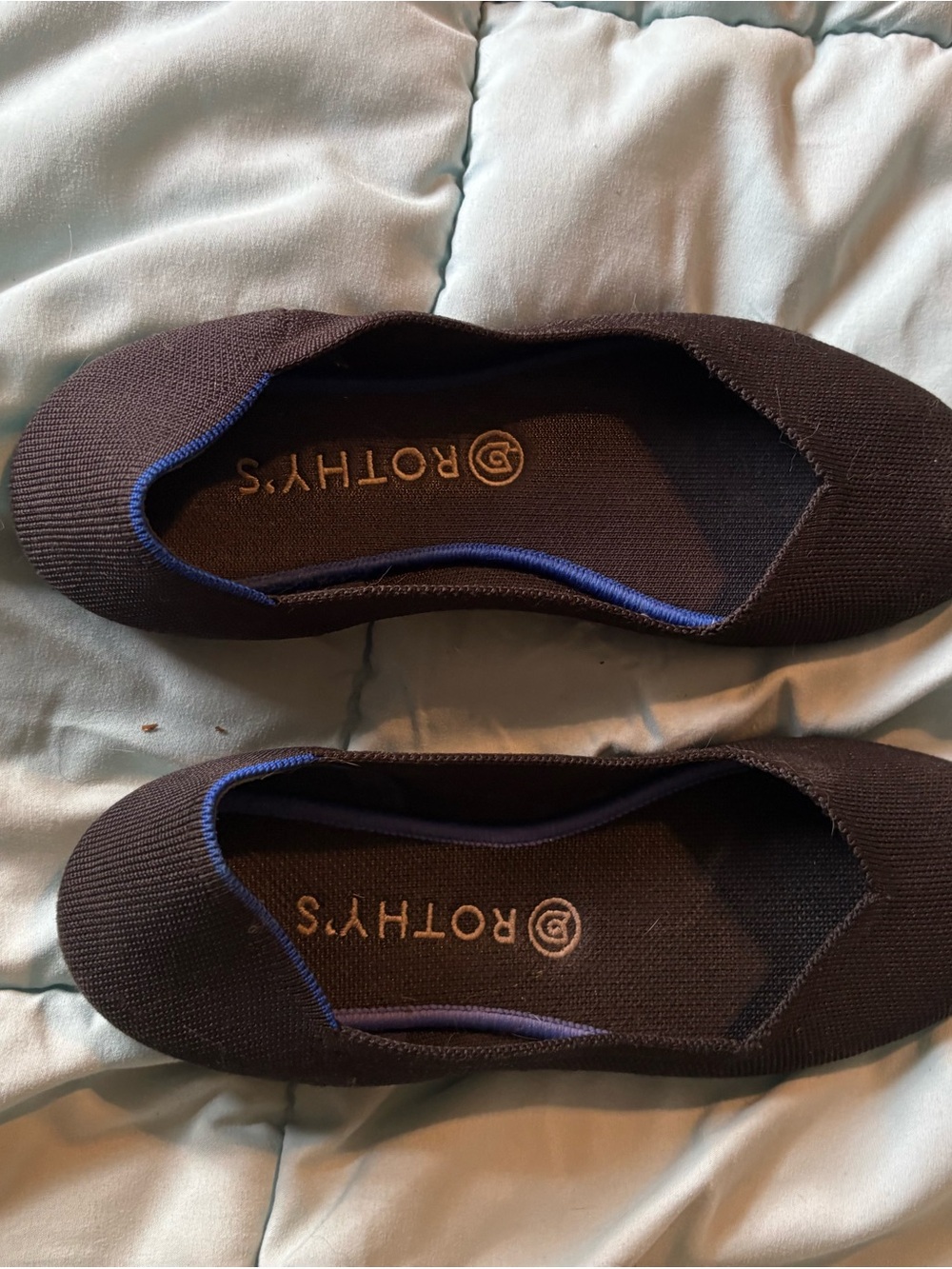 Rothy's Black Knit Flats with Blue Trim